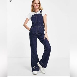 Topshop Women's Flare Dark Denim Overalls
